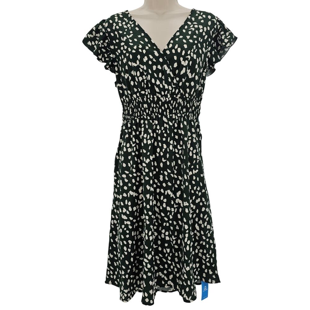 Cupshe Womans size XL Olive Irregular Polka Dot Flutter Sleeve Mini Dress NEW